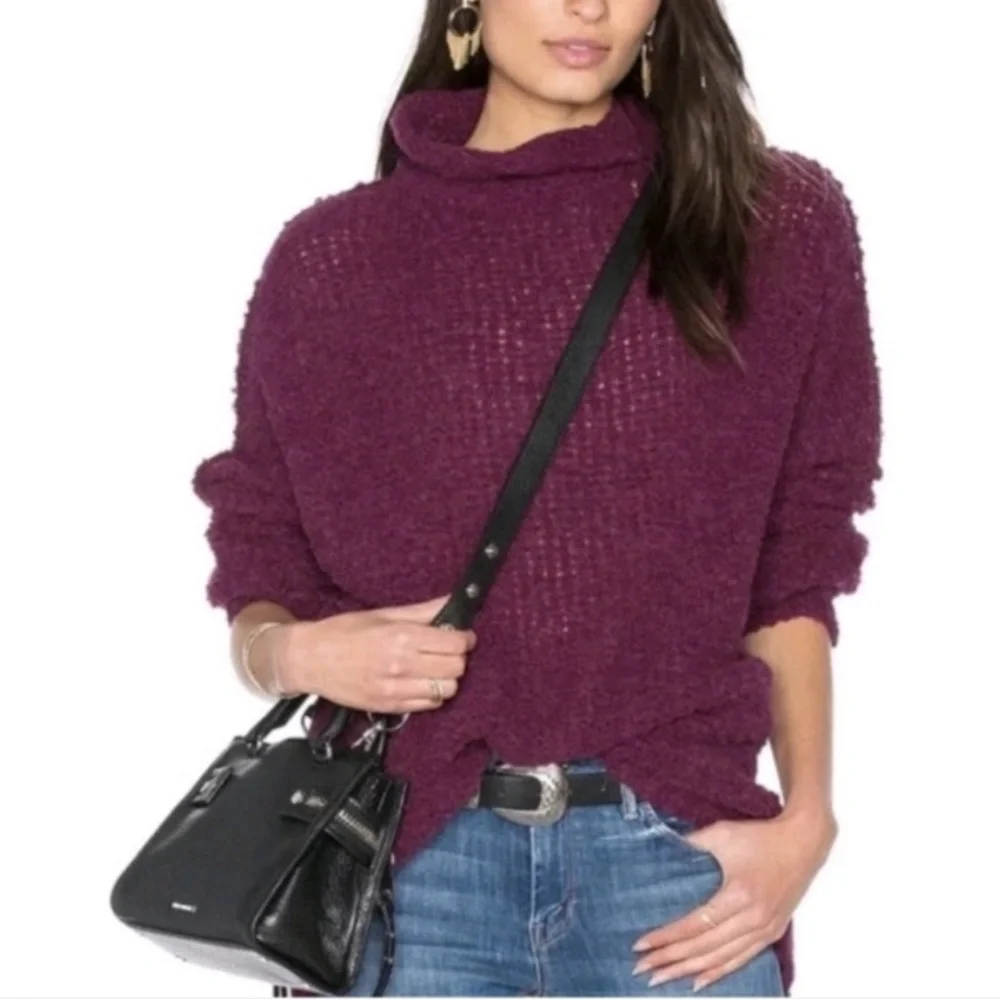 Free People She’s All That Alpaca Sweater Oversized Tunic Cowl Mock Neck XS